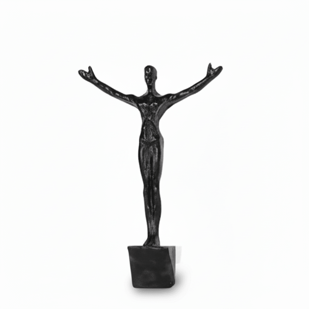 Contemporary handmade wall sculpture: dynamic climbing figure, artistic decor.
