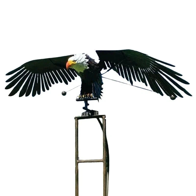Elegant bird & owl animal wind spinner yard ornament. Metal garden art decor.