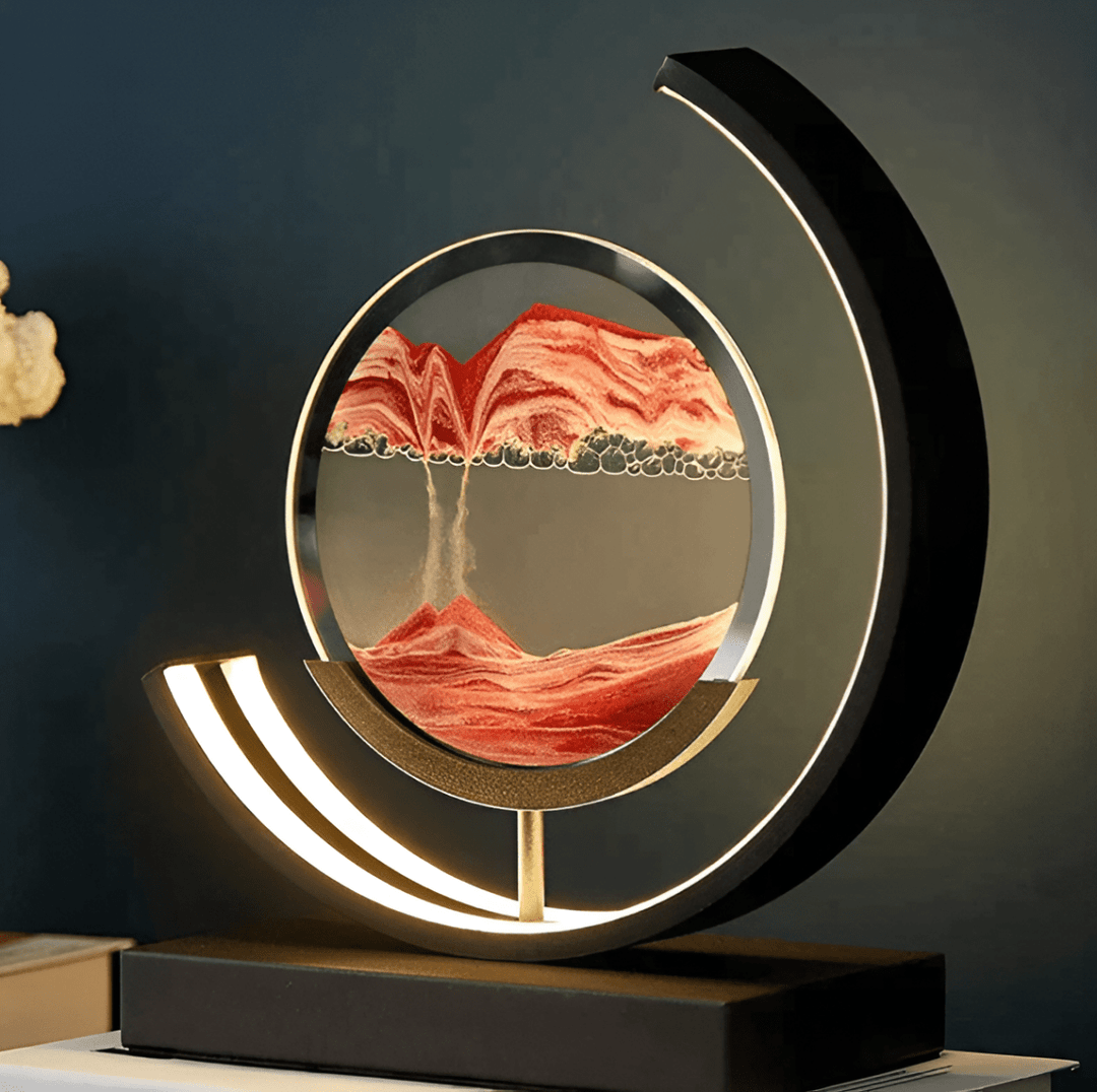 Relaxing dynamic sand art lamp, a unique LED mood light for mindfulness and stress relief.