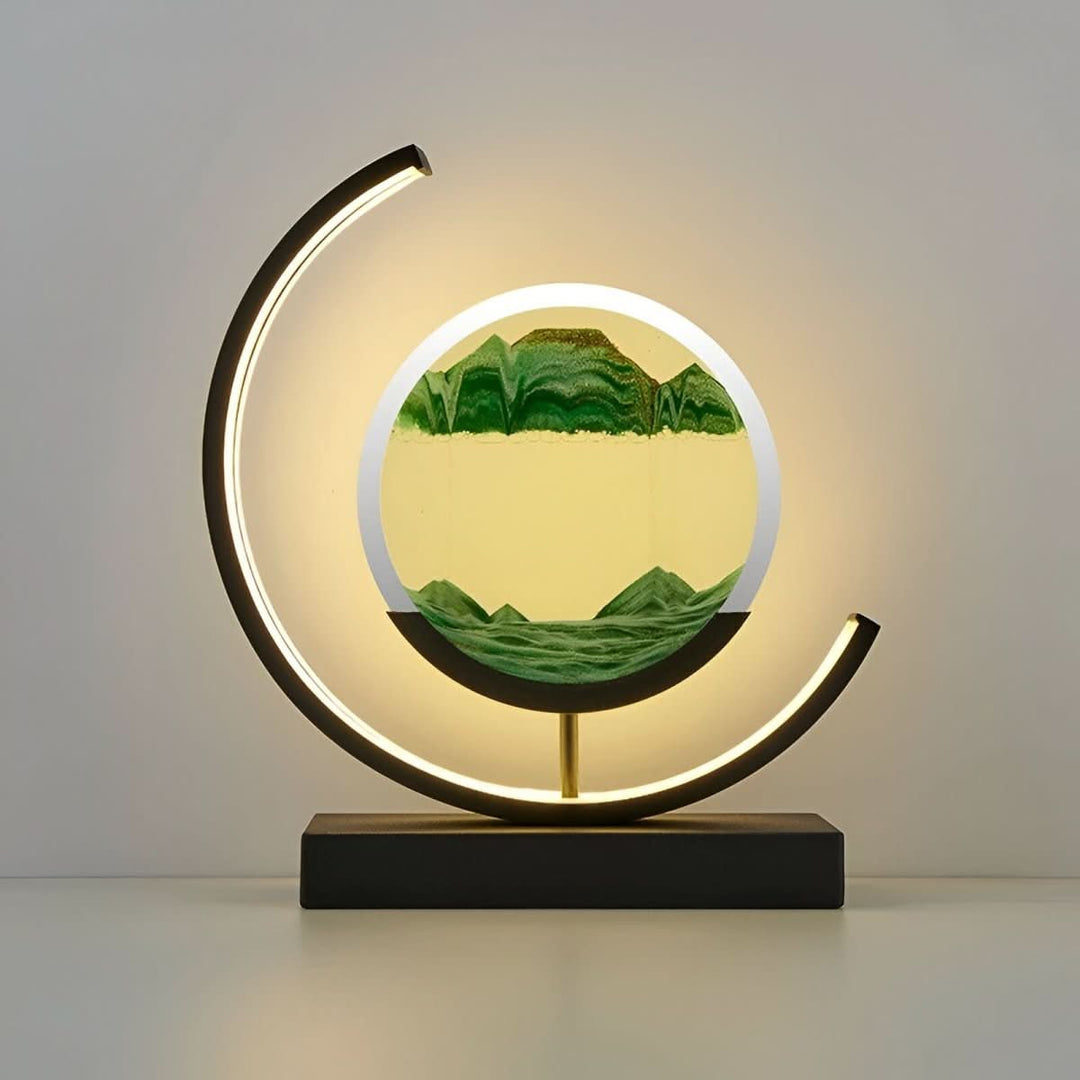 Beautiful flowing sand art lamp with warm LED ambient light, ideal for relaxation and unique home decoration.