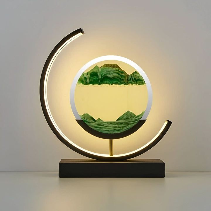 Beautiful flowing sand art lamp with warm LED ambient light, ideal for relaxation and unique home decoration.