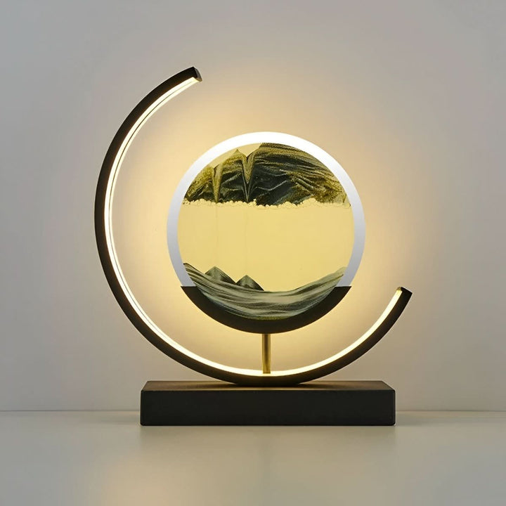 Modern home and office decor: Dynamic sand art lamp with ambient LED lighting for stress relief and mindfulness.