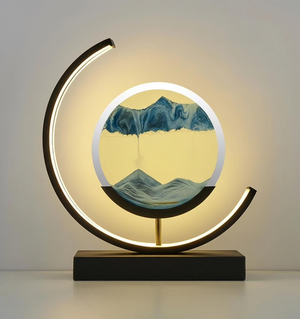 Relaxing sand art LED table lamp, a unique home decor piece with soft, decorative lighting