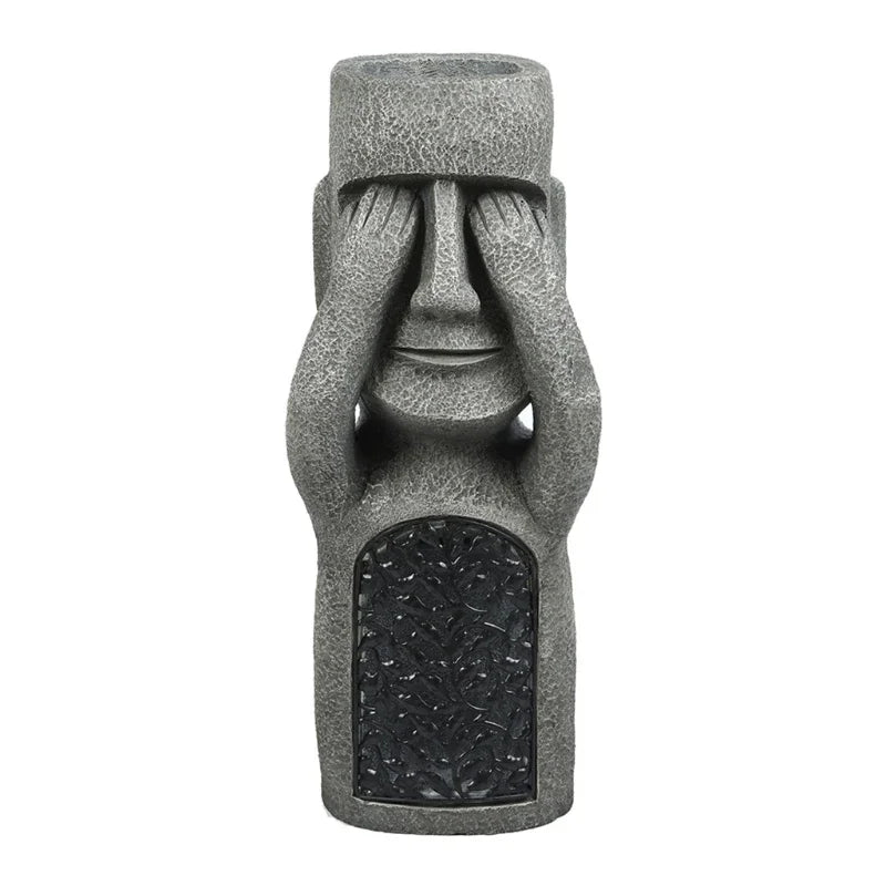 Unique resin Moai planter statue with glowing LED light, a captivating piece for any garden or home.