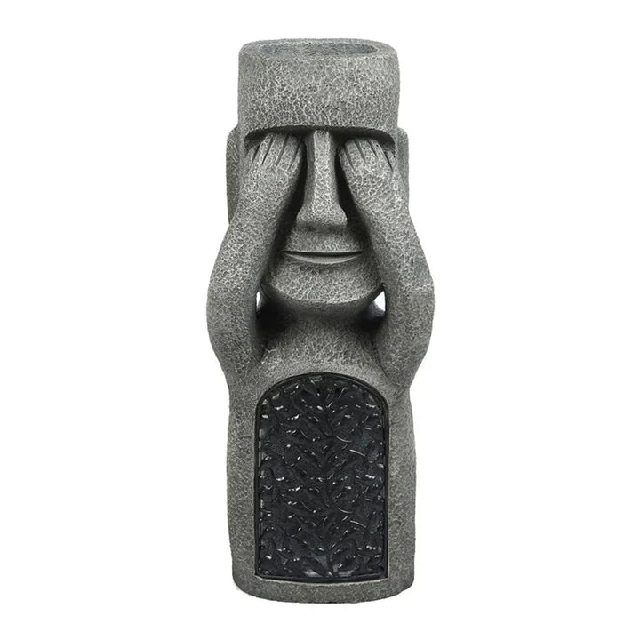 Unique resin Moai planter statue with glowing LED light, a captivating piece for any garden or home.