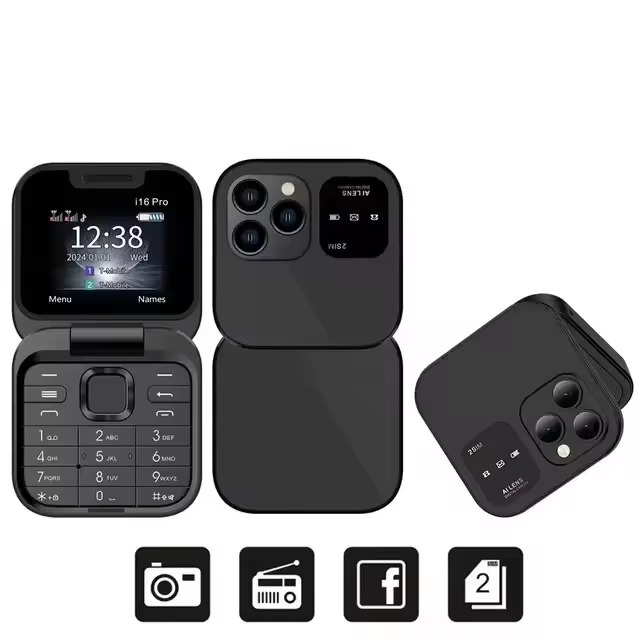 Easy-use flip phone for seniors with large screen, high volume, and simple buttons for clear communication.