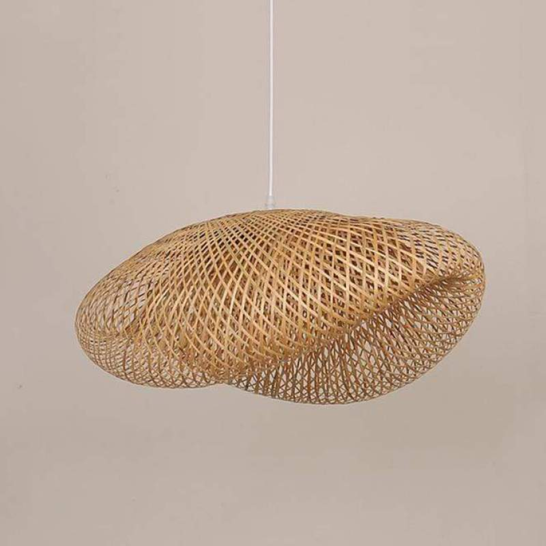 Sustainable bamboo LED ceiling lamp, modern design for eco-friendly home lighting.