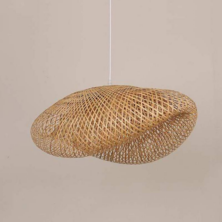 Sustainable bamboo LED ceiling lamp, modern design for eco-friendly home lighting.
