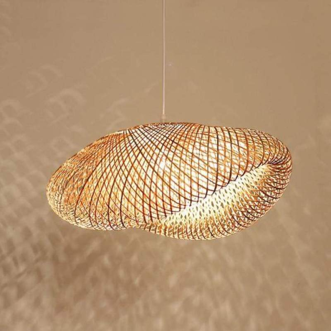 Rustic charm bamboo ball pendant light with LED, perfect for bedroom or living room.