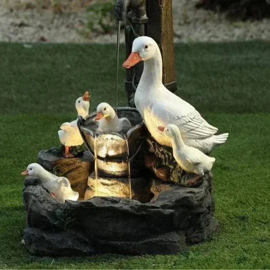 Outdoor solar fountain with LED, eco-friendly wildlife design. Ideal water feature for garden, patio & balcony decor.