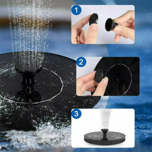 Solar garden fountain enhancing patio decor & attracting wildlife to a tranquil bird bath water feature.