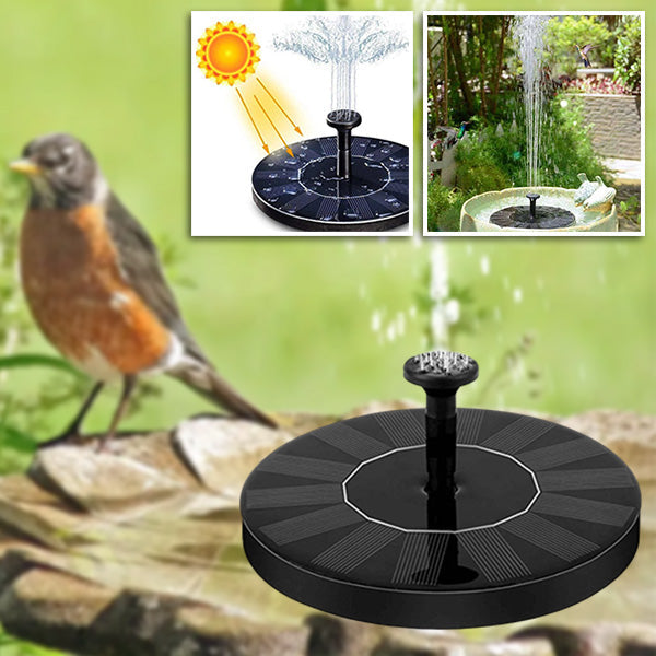 Tranquil solar water fountain creating beautiful spray patterns for garden, pond, balcony or bird bath decor.