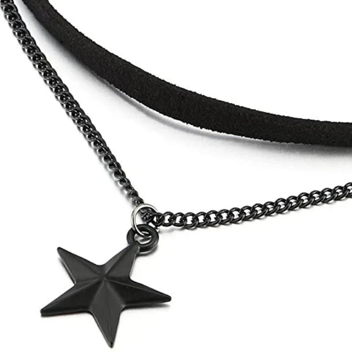 Gothic layered pentagram necklace for women, stainless steel with adjustable pendant, unique edgy style jewelry.
