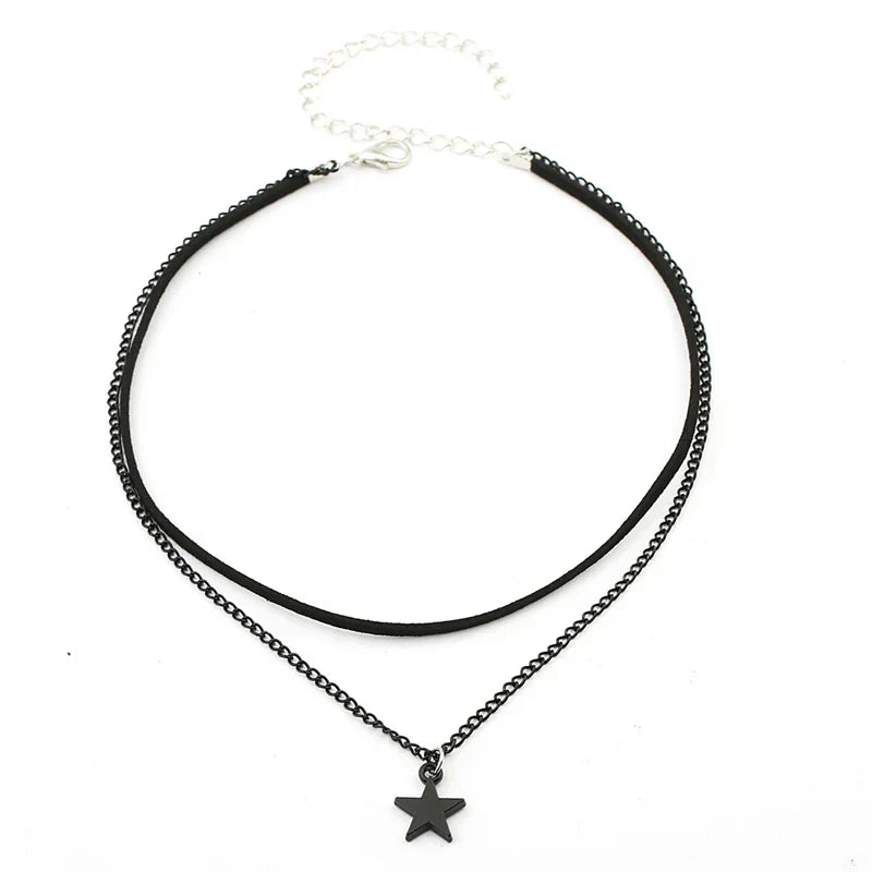 Fashionable women's layered pentagram necklace, edgy multi-layer stainless steel design, perfect for unique style.