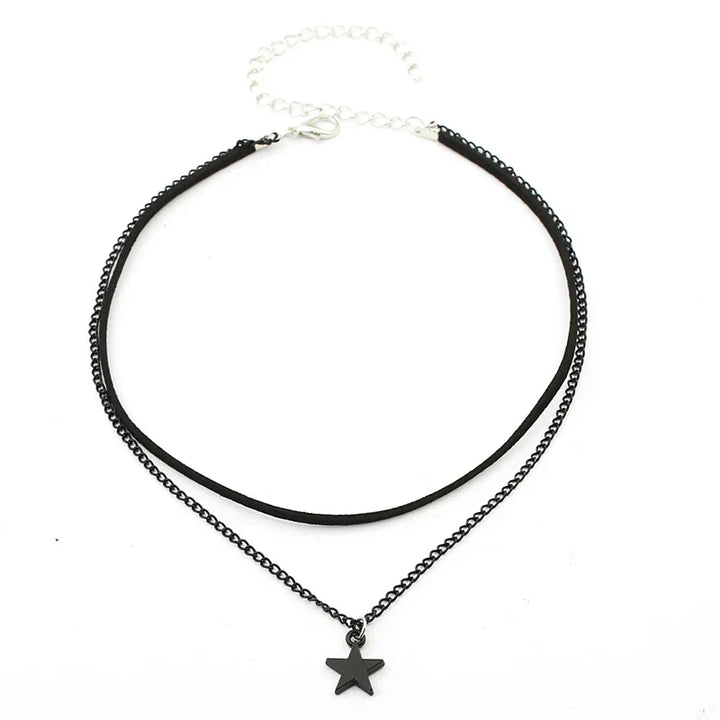 Fashionable women's layered pentagram necklace, edgy multi-layer stainless steel design, perfect for unique style.