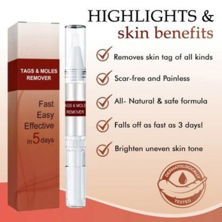 Close-up of the natural skin tag & mole remover formula. Gentle, effective solution for clear, blemish-free skin.
