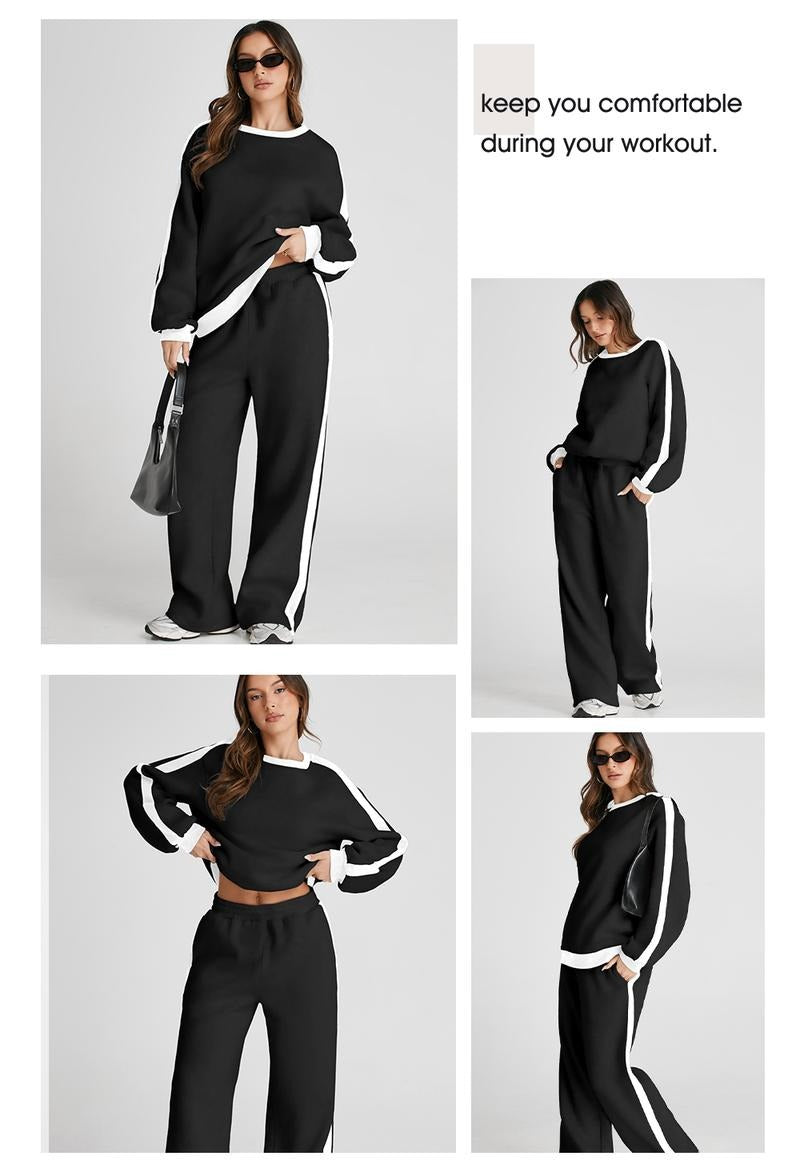 Women's chic lounge set, comfortable two-piece with wide-leg relaxed fit, perfect loungewear.