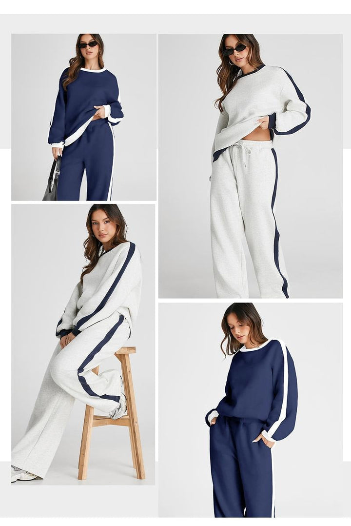 Effortless women's two-piece lounge set, comfortable & chic wide-leg loungewear for a relaxed fit.