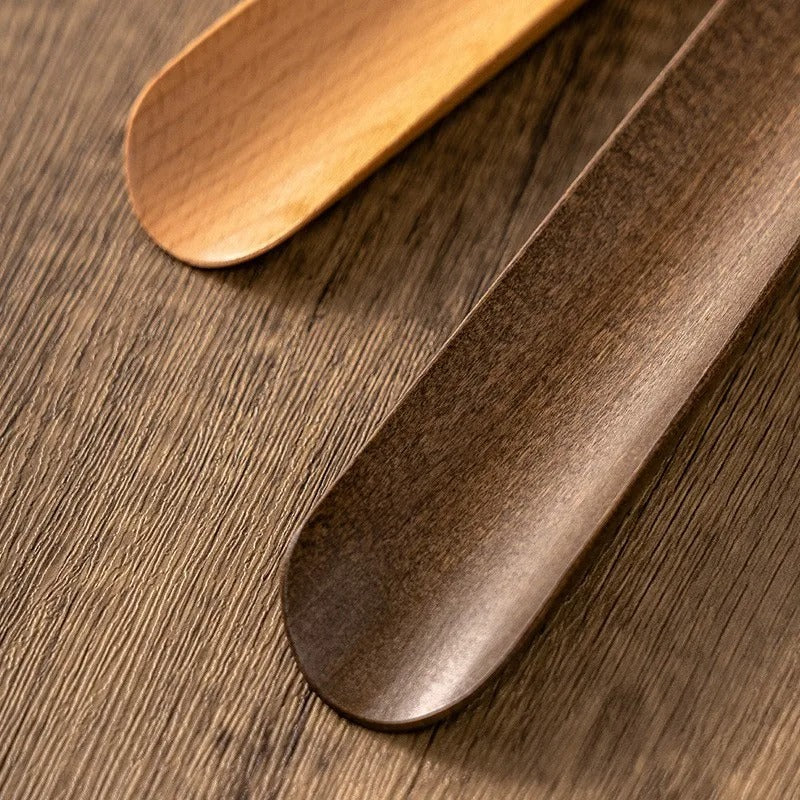 Magnetic wood shoehorn for convenient wall storage. Long beechwood shoehorn, elegant & essential daily aid.