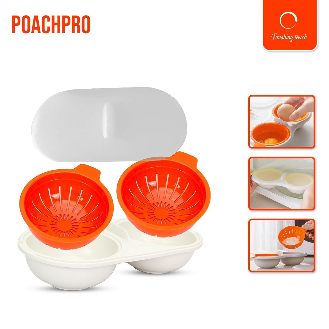 Compact silicone and plastic microwave egg poacher gadget for easy, healthy breakfast preparation.