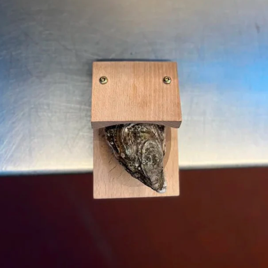Efficient seafood prep tool: wooden oyster shucking clamp ensures safe, enjoyable oyster opening.