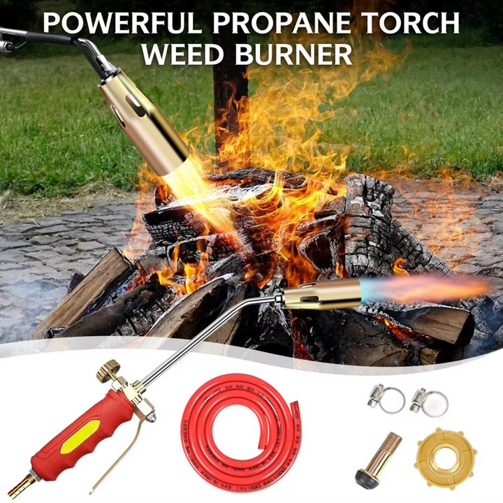 Eco-friendly propane weed torch for chemical-free weed control. Perfect garden tool for flame weeding.