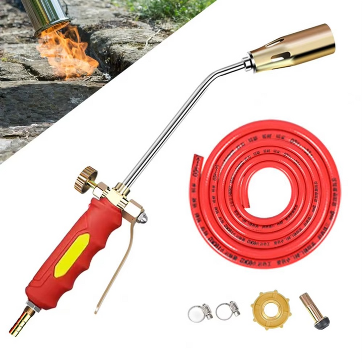 Efficient propane weed torch, a chemical-free weed killer garden tool for quick and easy yard maintenance.