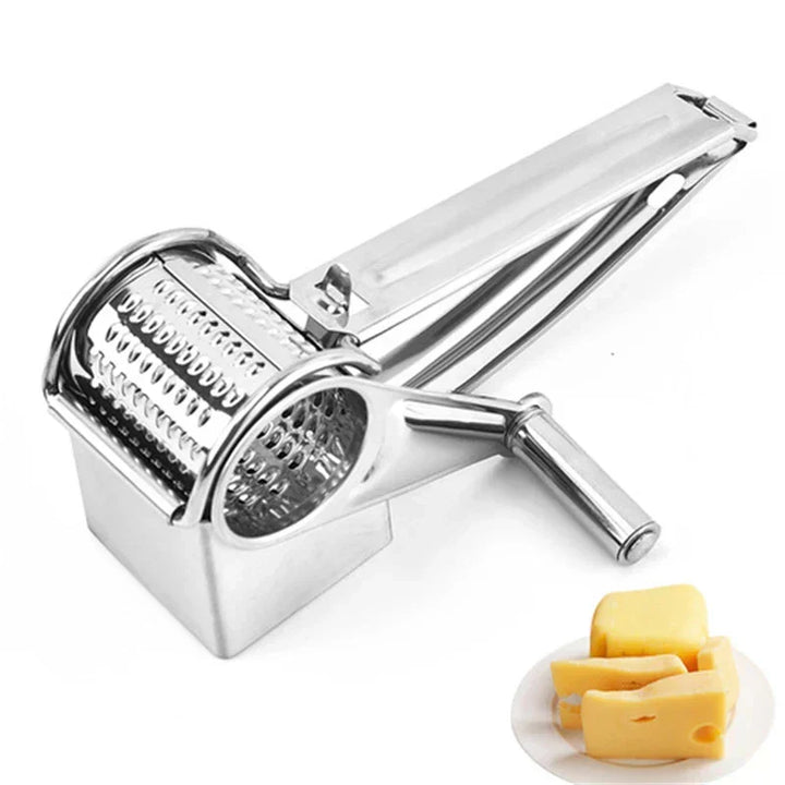 Stainless steel rotary grater for quickly shredding vegetables like carrots, zucchini, & cucumbers.