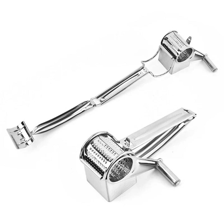Durable stainless steel rotary grater, manual, perfect for grating cheese, nuts, & various vegetables.