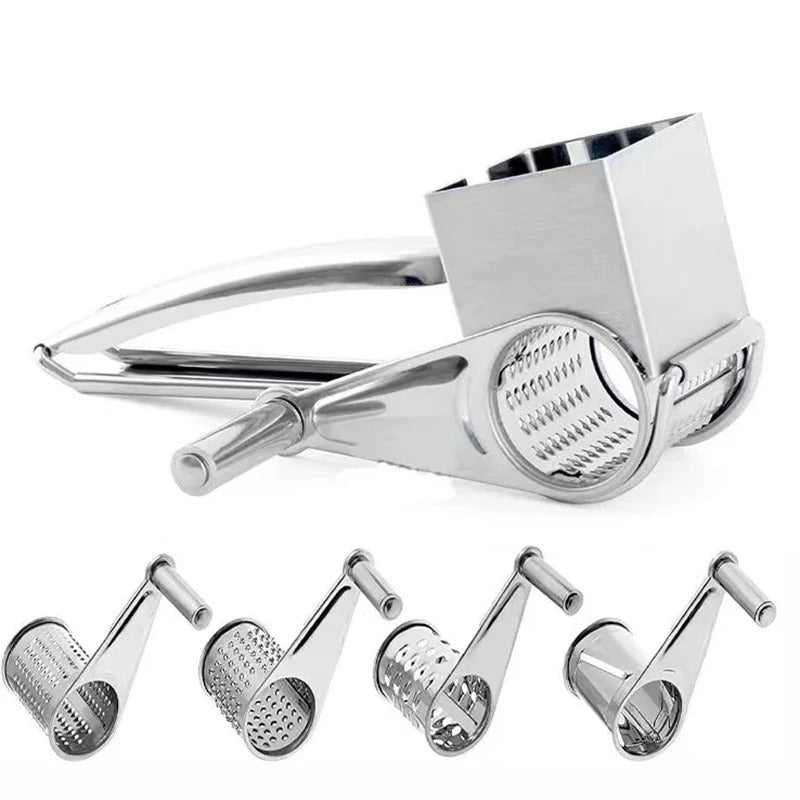 Close-up of the sharp stainless steel drum on the rotary grater, ideal for fine or coarse grating.