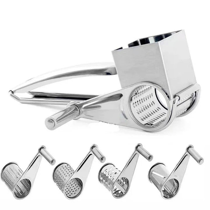 Close-up of the sharp stainless steel drum on the rotary grater, ideal for fine or coarse grating.