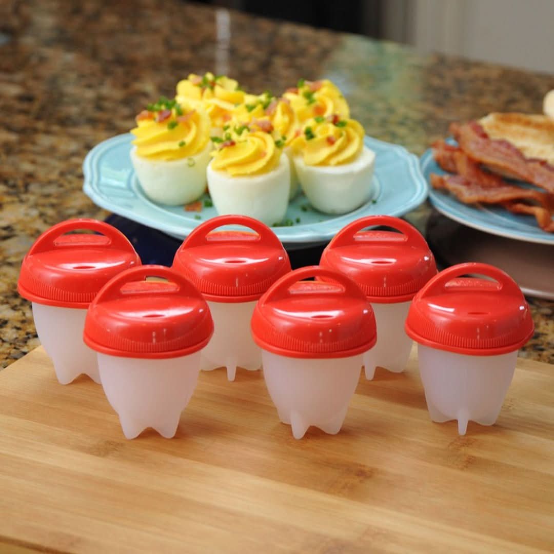 Silicone EggPro egg cooker set, flexible molds for easy cooking. Essential kitchen gadget for breakfast & bento.