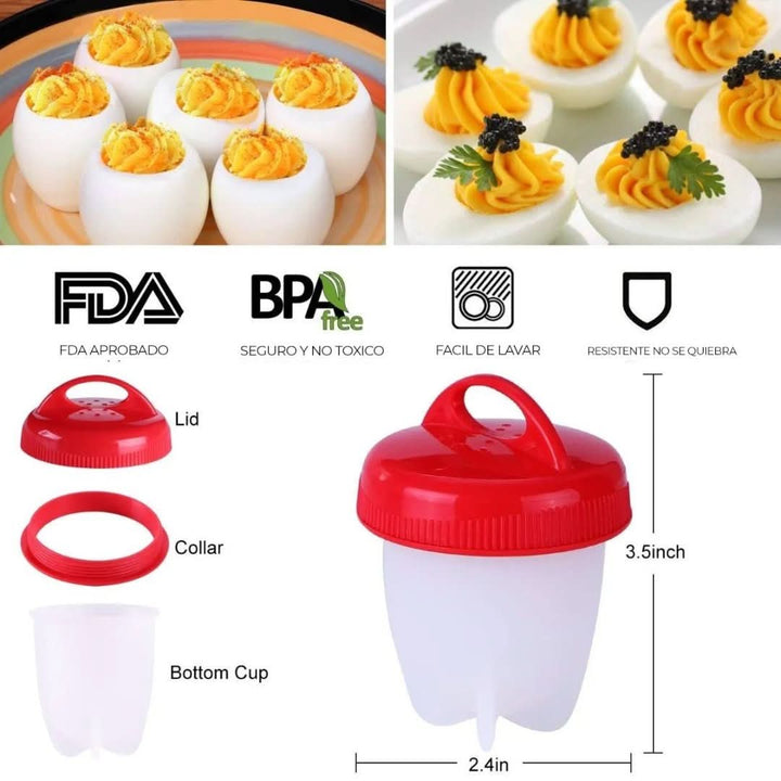 Set of silicone egg cooker molds, ready for easy no-peel eggs. A versatile kitchen tool for quick and healthy meals.
