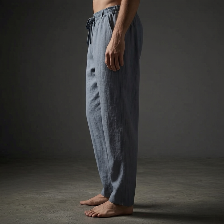 Lightweight summer drawstring pants, perfect for a relaxed fit holiday outfit or smart casual look.