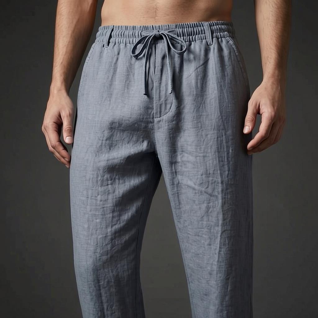 Men's versatile relaxed fit trousers with drawstring waist, ideal for casual or smart casual styles.