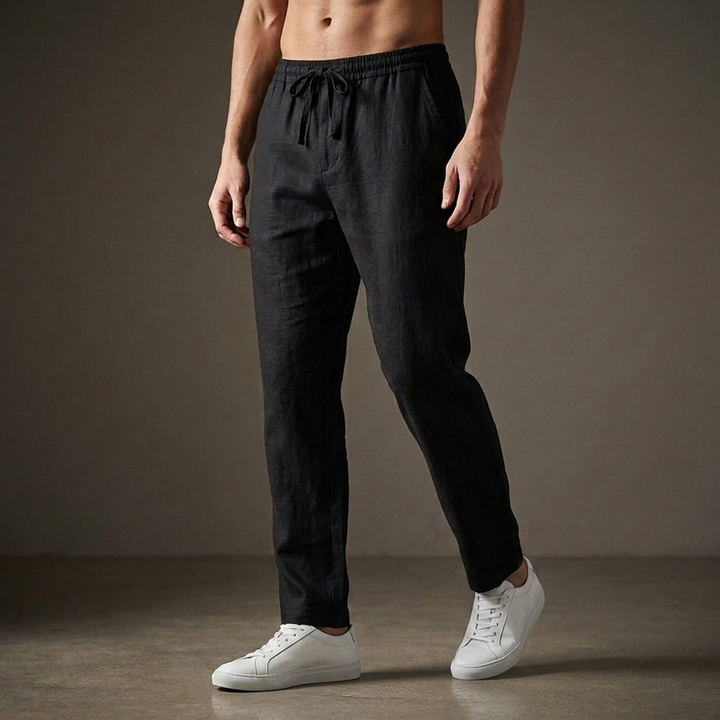 Casual versatile drawstring pants with a comfortable relaxed fit, suitable for smart casual or everyday wear.