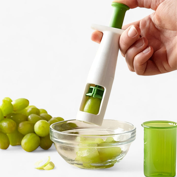 Effortless tomato and fruit slicer for quick kitchen prep of cherry tomatoes, grapes, and small fruits.