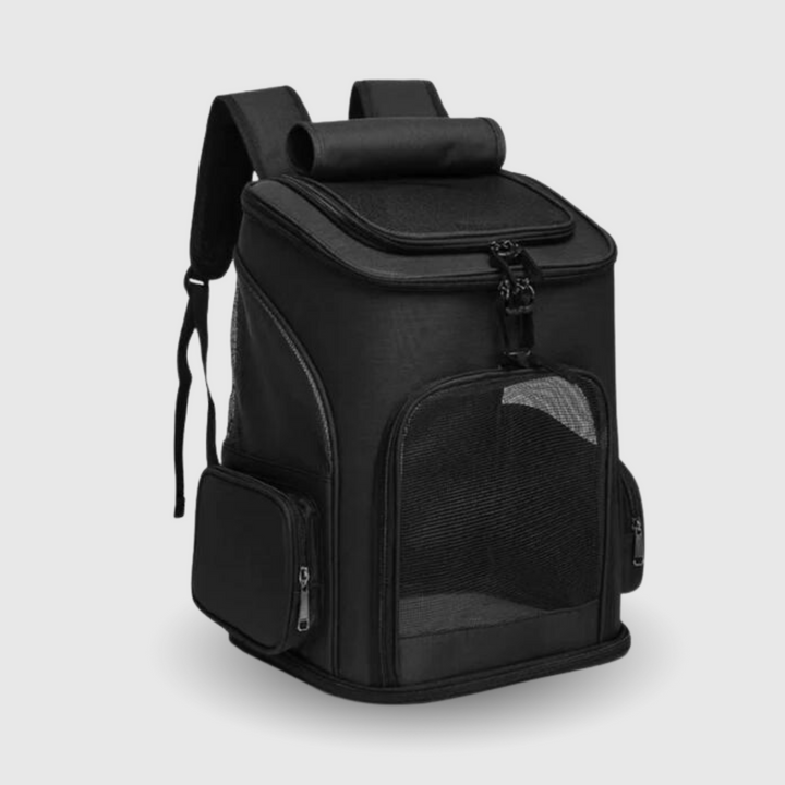 Ventilated cat carrier backpack with a clear window, offering comfort and safety for your feline friend.