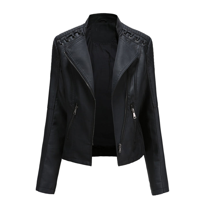 Elani women's trendy leather biker jacket, chic everyday style outerwear for spring & autumn fashion.