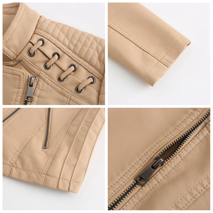 Elegant Elani women's leather jacket, offering chic outerwear for a sophisticated casual spring style.