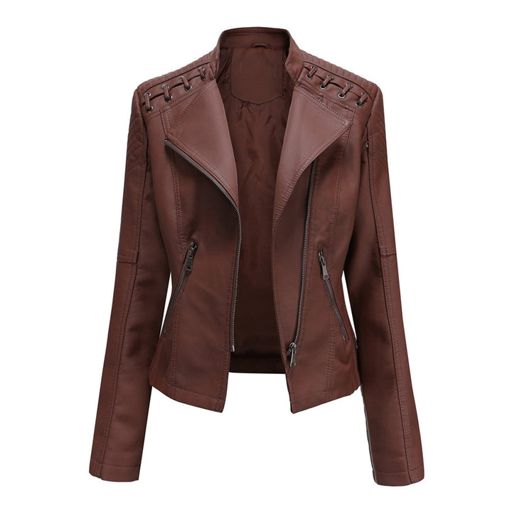 Stylish Elani women's leather biker jacket, versatile chic outerwear for spring, autumn casual style.
