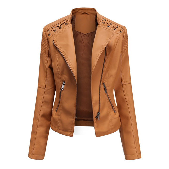 Chic Elani women's leather jacket for elegant casual style; a trendy fashion statement & outerwear.