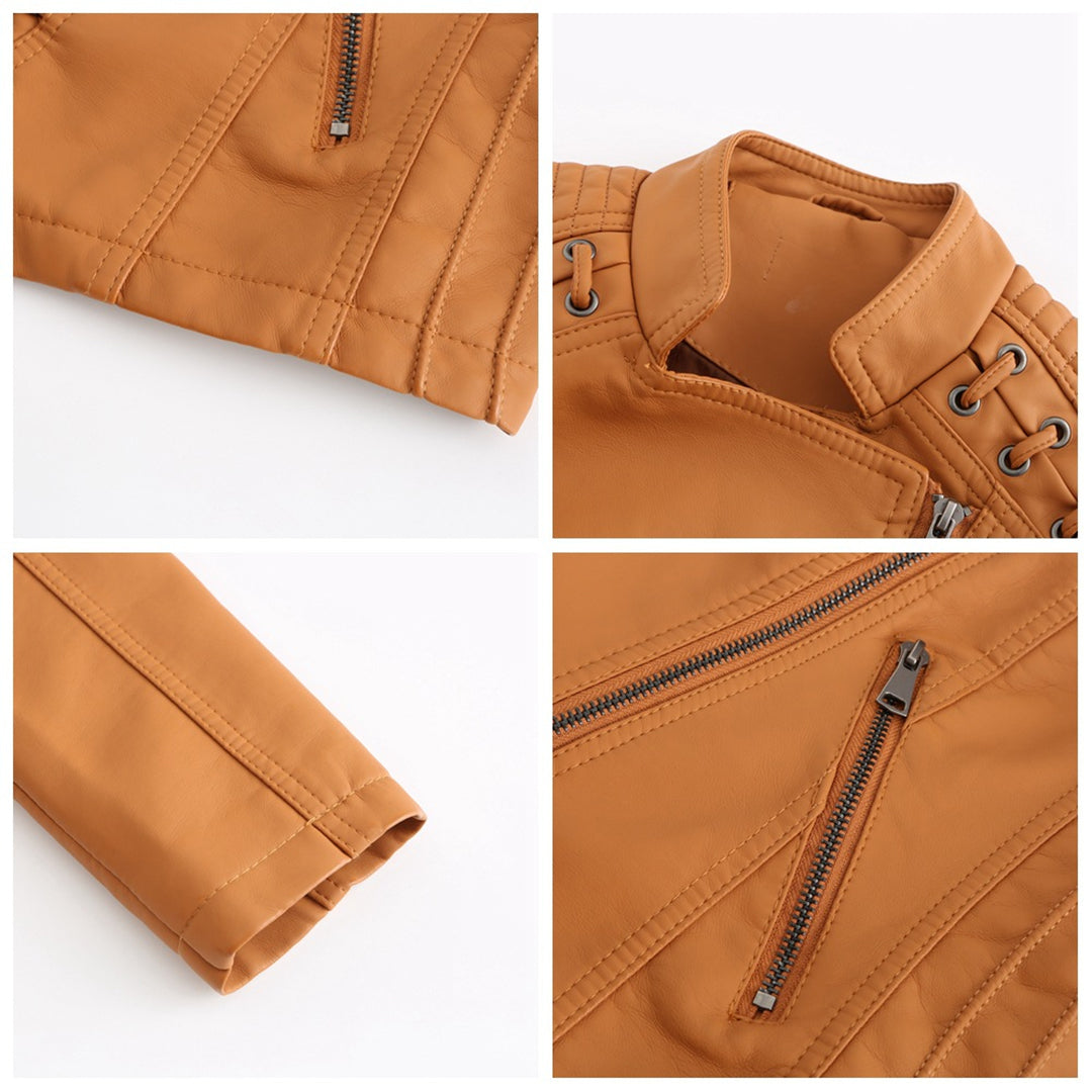 Versatile Elani women's leather jacket, offering chic casual style & elegant outerwear for all seasons.
