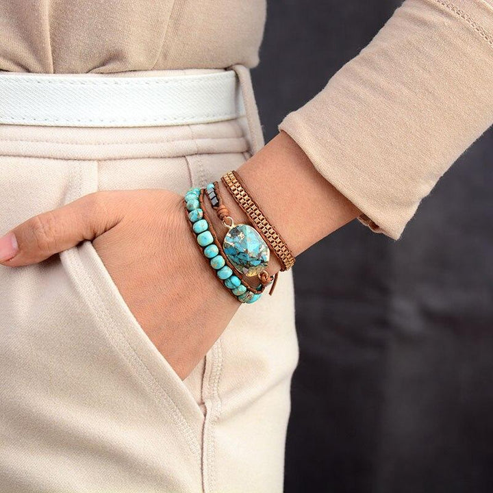 Handmade turquoise and jasper beaded spiritual wrap bracelet for women, calming energy jewelry