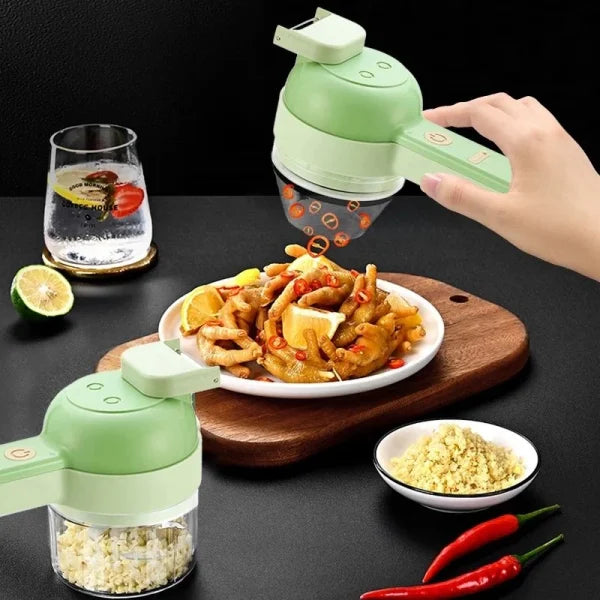 Electric 4-in-1 PrepMaster food chopper & slicer for versatile meal prep. Efficient kitchen gadget.