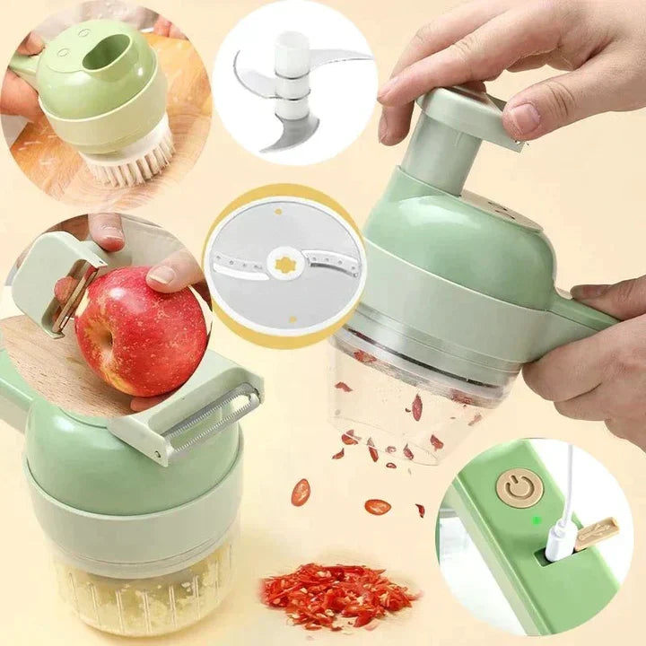 Modern electric 4-in-1 PrepMaster food chopper, slicer, meat grinder. Essential kitchen gadget for meal prep.