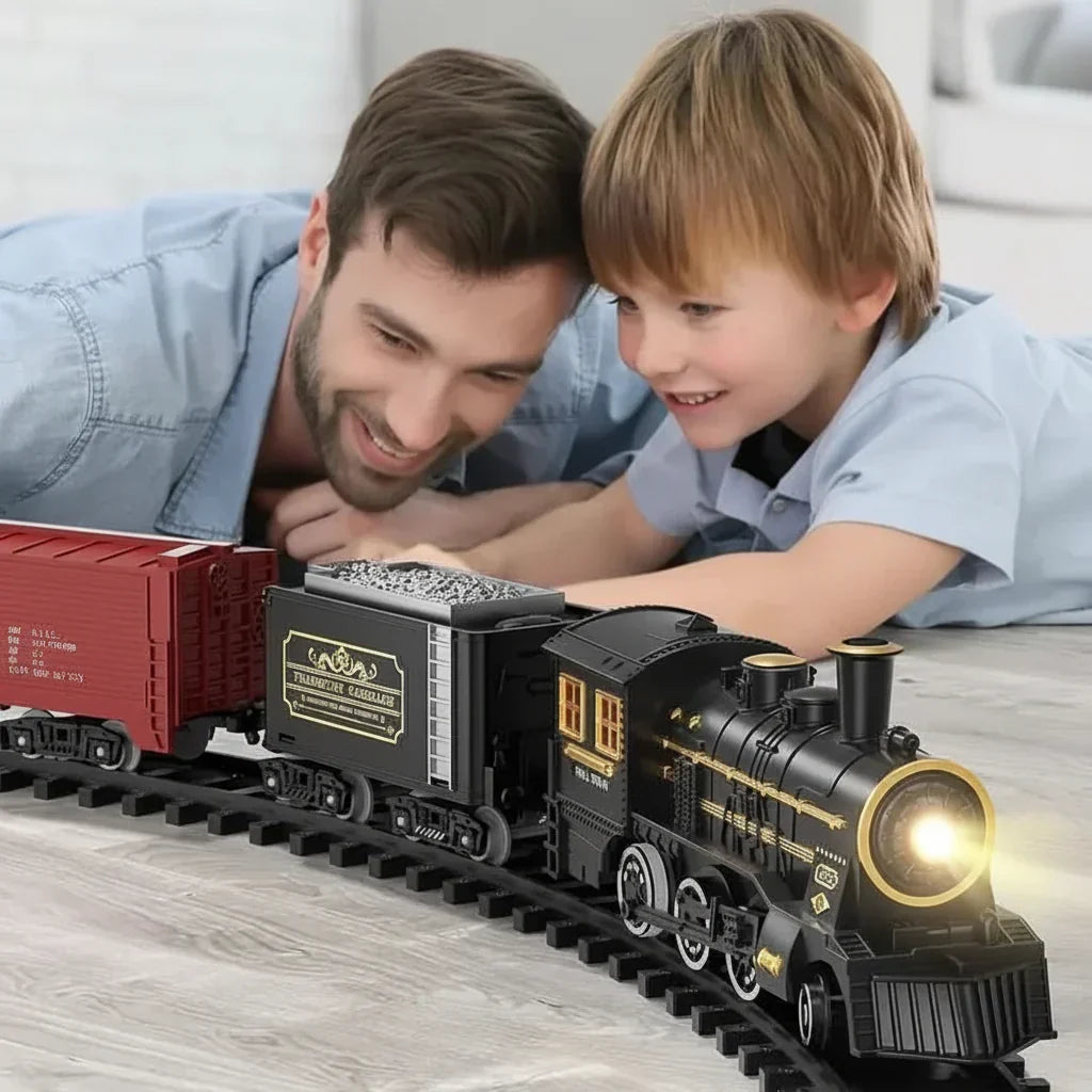 Children's electric Christmas train set featuring bendable tracks for versatile holiday play & festive decor.