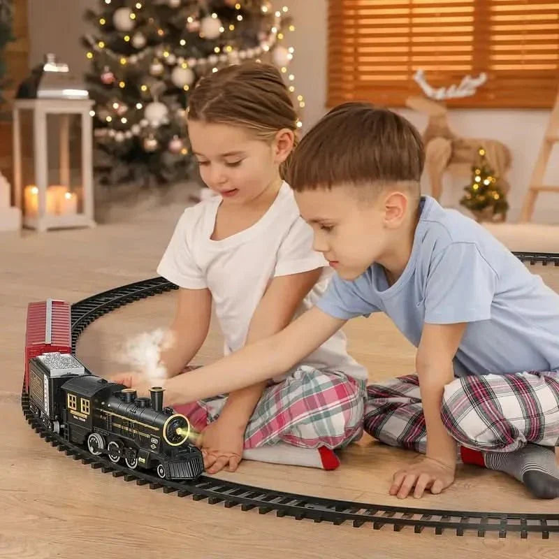 Festive Christmas electric train set, a charming holiday decor piece & perfect seasonal gift for children.