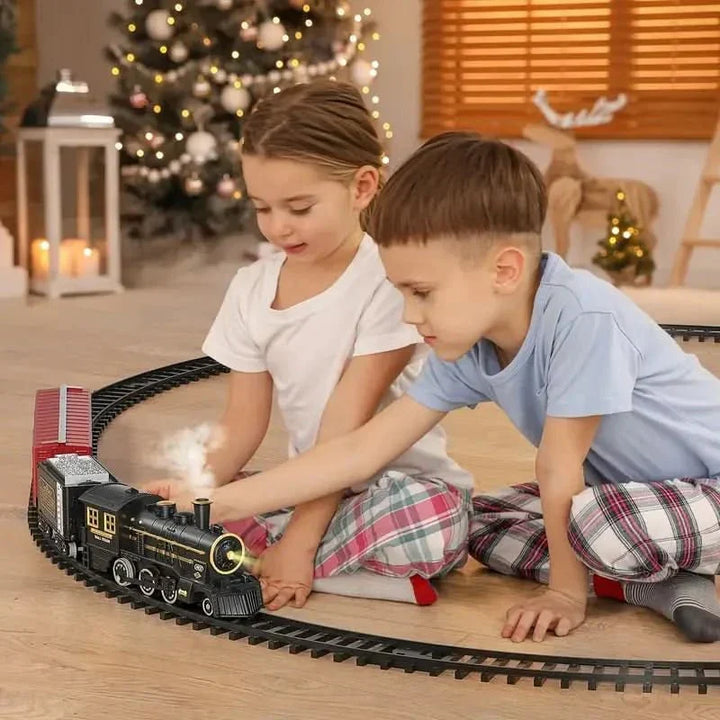 Festive Christmas electric train set, a charming holiday decor piece & perfect seasonal gift for children.