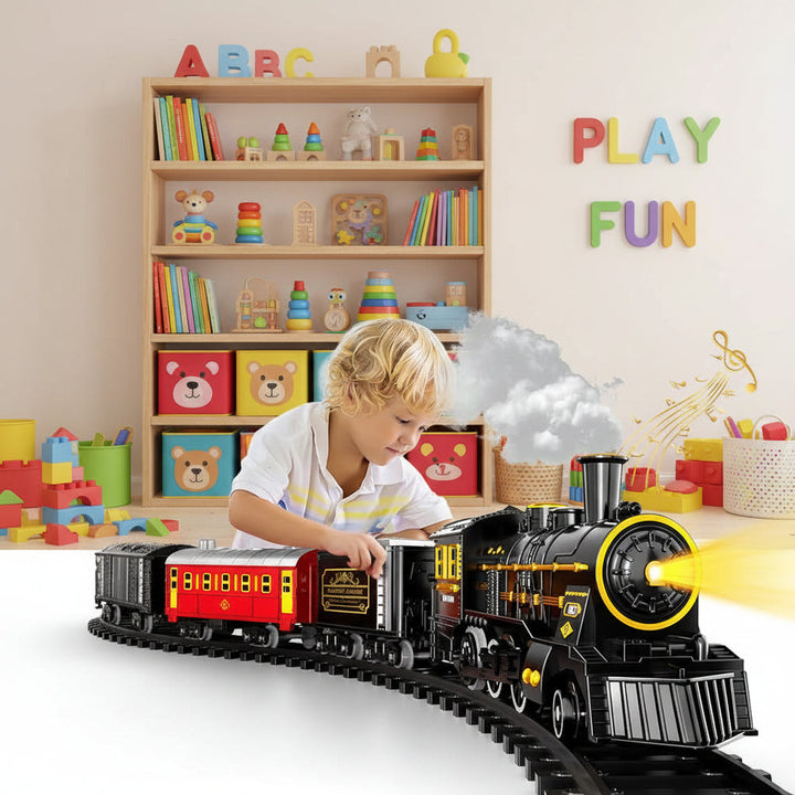 Fun electric Christmas train set with flexible tracks, great for kids' play, holiday decor & Xmas gifts.